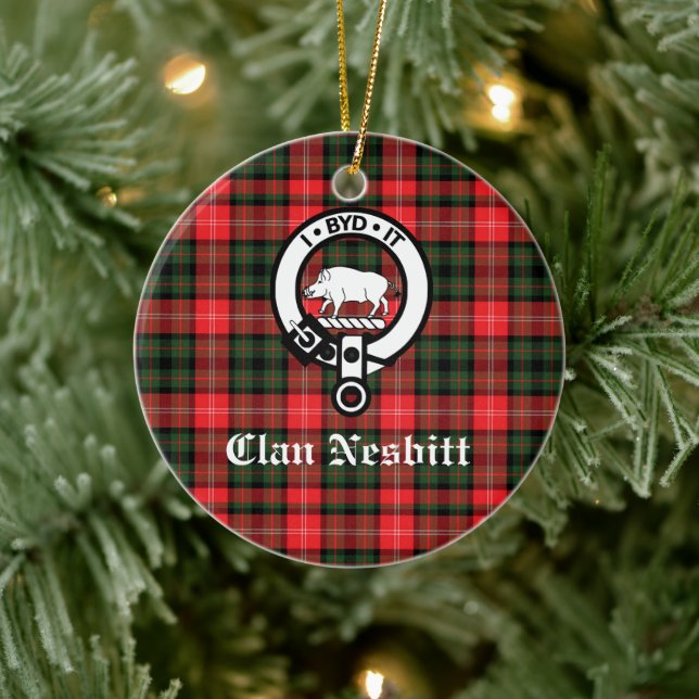 Décoration En Céramique Clan Nesbitt Crest Badge & Tartan Personnalisé (Arbre)