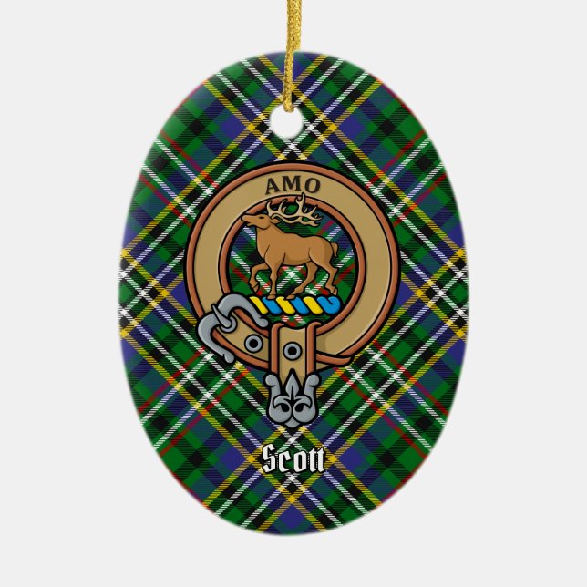 Décoration En Céramique Clan Scott Crest sur Green Tartan (Devant)