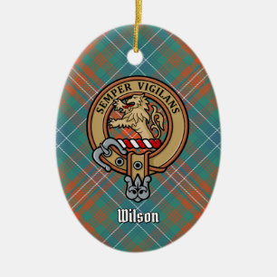 Décoration En Céramique Clan Wilson Crest au-dessus de Tartan antique