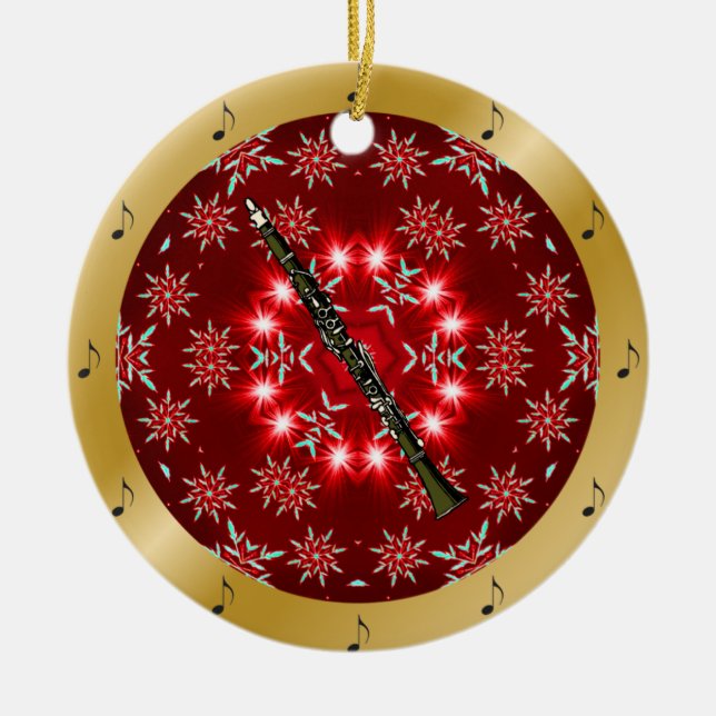 Décoration En Céramique Clarinette ~ Argent ~ Rouge ~ Or ~ Noël ~ (Devant)