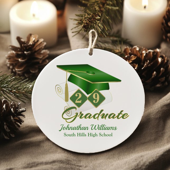 Décoration En Céramique Classic Green et Gold Graduate (Personalized Classic Green and Gold Graduate Ceramic Ornament)