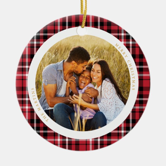 Décoration En Céramique Classic Holiday Red Plaid Photo (Devant)