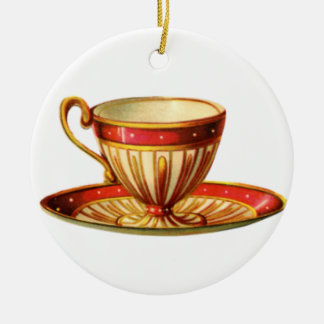 Décoration En Céramique Classic Noël Ornament céramique Rouge Teacup Or