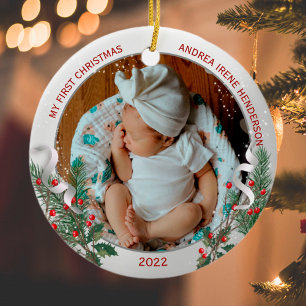 Décoration En Céramique Classic Nouveau-né 1er Plante de Noël Cadre Argent