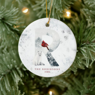Décoration En Céramique Classic Snowy Noël Scène d'hiver Monogramme R