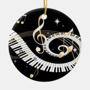 Décoration En Céramique Clés de piano et notes d'or de musique