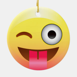 Décoration En Céramique Clin d'oeil d'Emoji avec l'ornement de langue