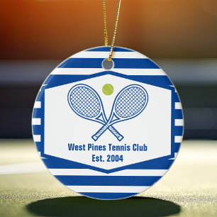 Décoration En Céramique Club de Tennis Country Club rayé bleu personnalisé