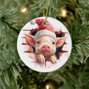 Décoration En Céramique Cochon bébé à Santa Hat - 3D
