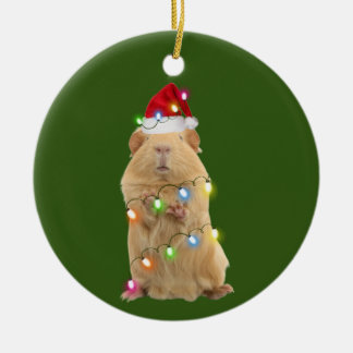 Décoration En Céramique Cochon De Guinée Avec Scaft Casquette Noël