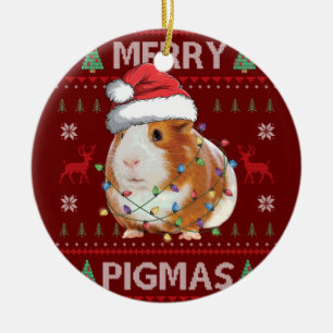 Décoration En Céramique Cochon de Guinée laide pull de Noël Joyeux Pigmas
