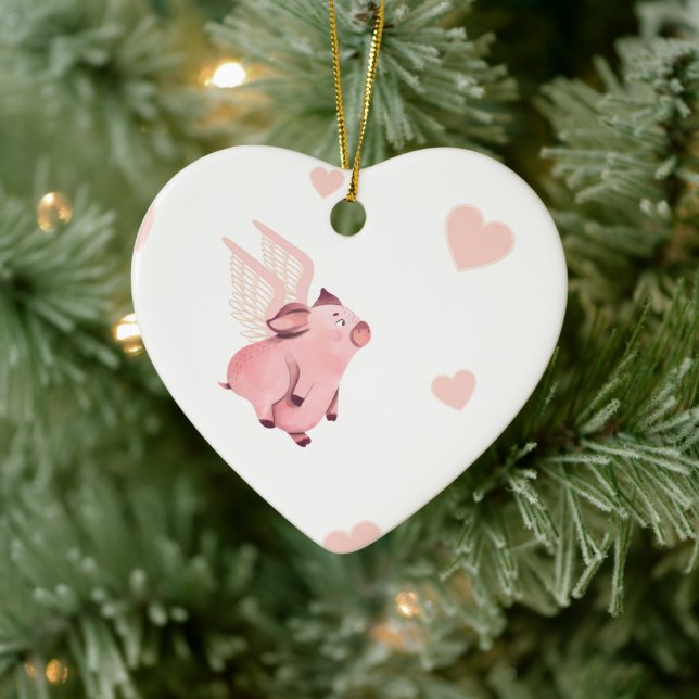 Décoration En Céramique Cochon rose volant mignon avec ailes (Arbre)