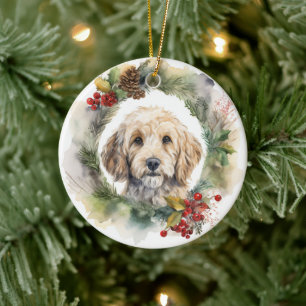 Décoration En Céramique Cockapoo Christmas Wreath Festive Pup