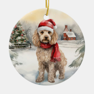 Décoration En Céramique Cockapoo Dog in Snow Christmas