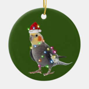 Décoration En Céramique Cockatiel Avec Lumières Casquettes Noël