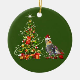 Décoration En Céramique Cockatiel Avec Scaft Casquette Noël