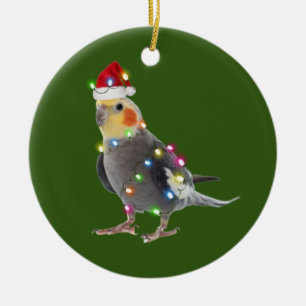 Décoration En Céramique Cockatiel Avec Scaft Casquette Noël