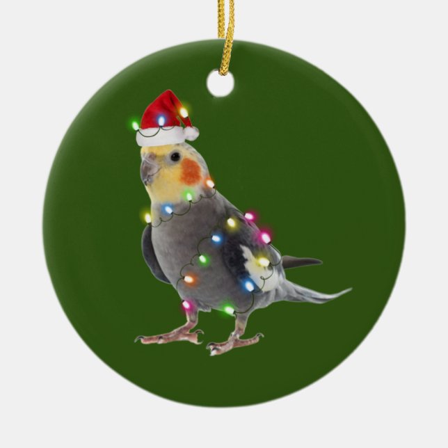 Décoration En Céramique Cockatiel Avec Scaft Casquette Noël (Devant)