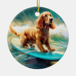Décoration En Céramique Cocker Spaniel Beach Surf Peinture