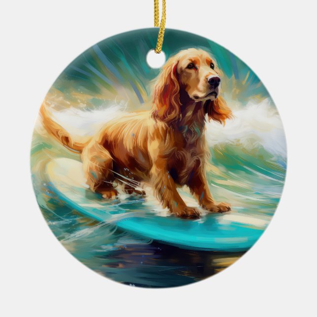 Décoration En Céramique Cocker Spaniel Beach Surf Peinture (Devant)