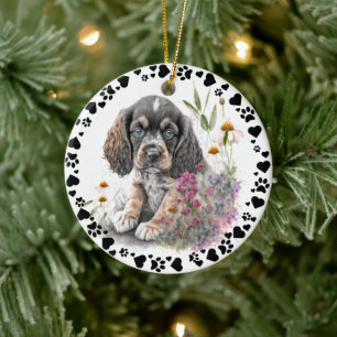 Décoration En Céramique Cocker Spaniel Chien Paws Coeurs Photo Animaux