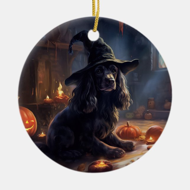 Décoration En Céramique Cocker Spaniel Citrouilles Halloween Épouvantable (Devant)
