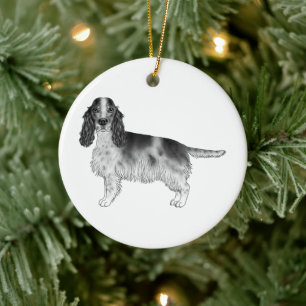 Décoration En Céramique Cocker Spaniel en noir et blanc & texte personnali