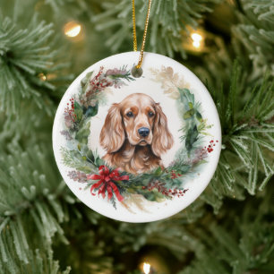 Décoration En Céramique Cocker Spaniel Noël Wreath Festive Pup