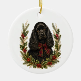 Décoration En Céramique Cocker Spaniel noir vintage pour Noël 