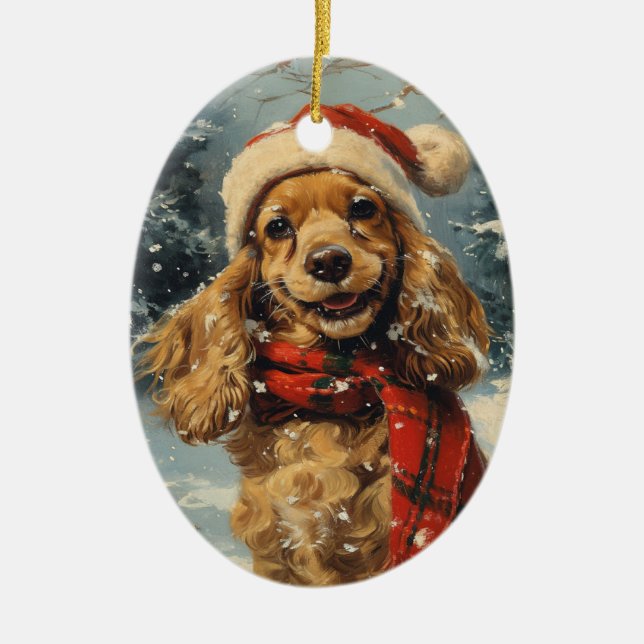 Décoration En Céramique Cocker Spaniel Vintage Noël (Devant)