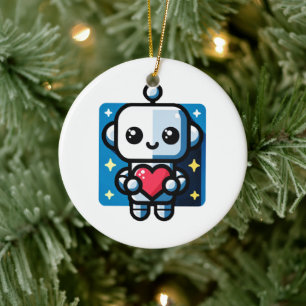 Décoration En Céramique Coeur de tenue de robot mignon - Amour adorable et