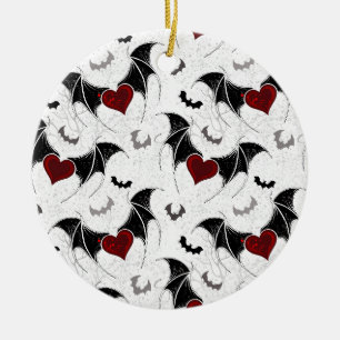 Décoration En Céramique Coeur d'Halloween avec ailes de chauve-souris noir
