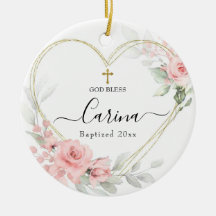 Coeur Géométrique Blush Rose Floral Baptisé