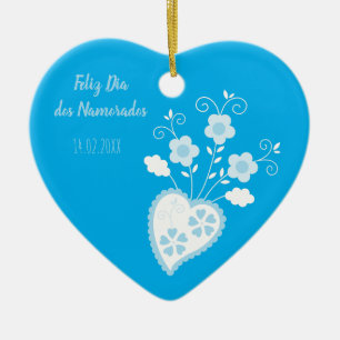 Décoration En Céramique Coeur romantique bleu portugais