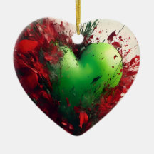 Coeur Vert Vibrant Avec Pétales Rouges Éparpillés