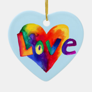 Décoration En Céramique Coeurs Arc-En-Ciel Vibrants Avec Le Mot Amour Orna