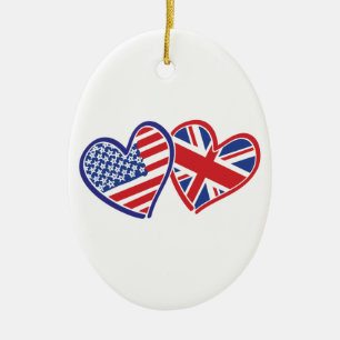 Décoration En Céramique Coeurs du drapeau américain et britannique