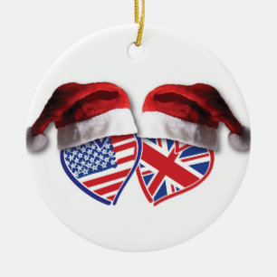 Décoration En Céramique Coeurs du drapeau américain et britannique avec ch