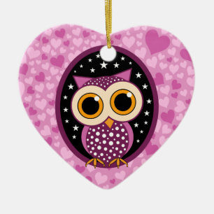 Décoration En Céramique coeurs, étoiles et hibou