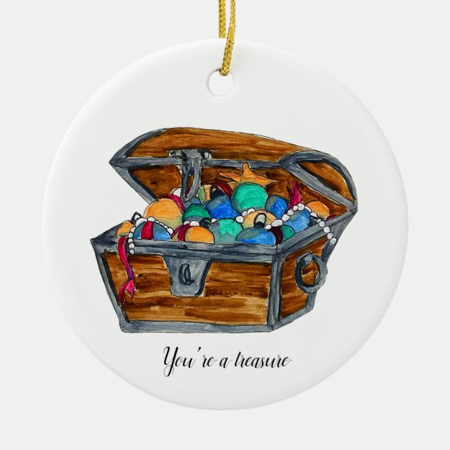 Décoration En Céramique coffre au trésor de Noël (Devant)