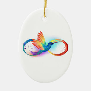 Décoration En Céramique Colibri arc-en-ciel avec symbole Infinity