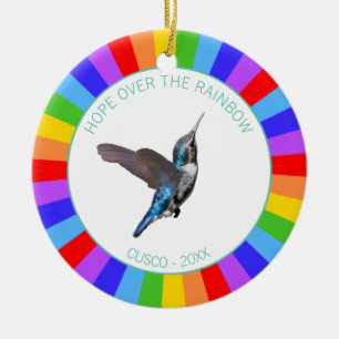 Décoration En Céramique Colibri bleu aux couleurs arc-en-ciel