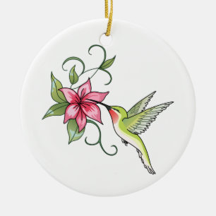 Décoration En Céramique Colibri et fleur