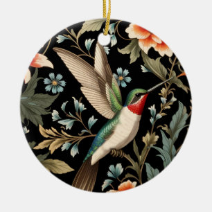 Décoration En Céramique Colibri magnifique sur fond floral sombre