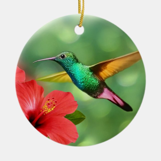 Décoration En Céramique Colibri mignon avec fleurs (Devant)