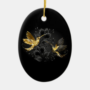 Décoration En Céramique Colibri noir et or