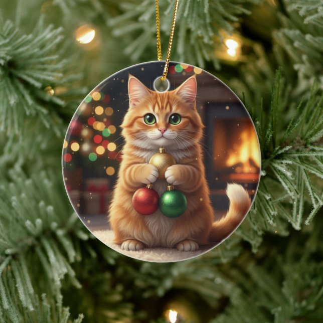 Décoration En Céramique  Collector Cat Christmas Proud Cat Holding Baubles (Arbre)