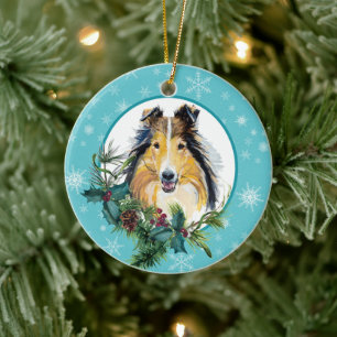 Décoration En Céramique Collie À feuillage persistant Blue Snowflon Bordur