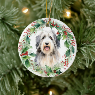 Décoration En Céramique Collie Holly Wreath Noël