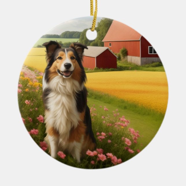 Décoration En Céramique Collie standard à la ferme (Devant)